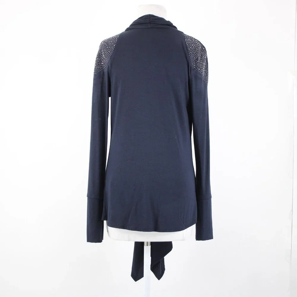 S Twelve $59 Sz M Navy Blue Gunmetal Studded Shoulders Collared Rayon Wrap - Picture 6 of 16